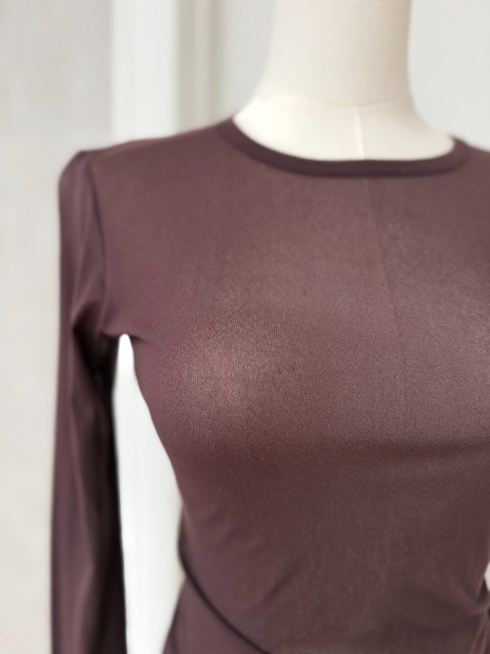 Judith & Charles Sheer Long-Sleeve Mesh Top, Maroon, Size Small - Picture 3 of 4